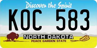 ND license plate KOC583