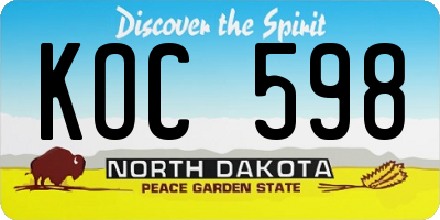 ND license plate KOC598