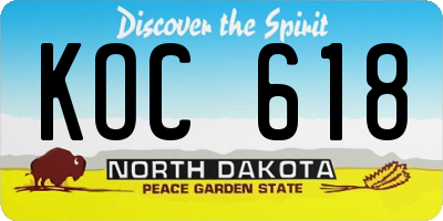ND license plate KOC618