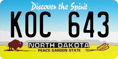 ND license plate KOC643