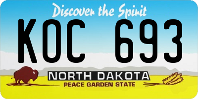 ND license plate KOC693
