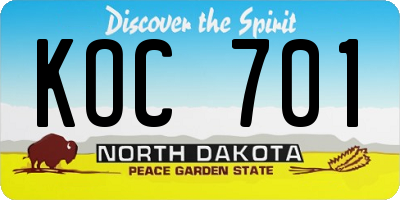 ND license plate KOC701