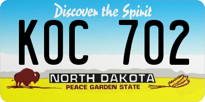 ND license plate KOC702