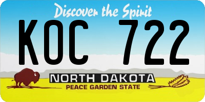 ND license plate KOC722