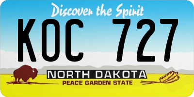 ND license plate KOC727