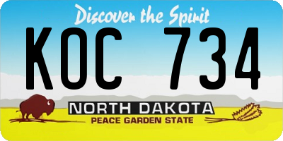 ND license plate KOC734