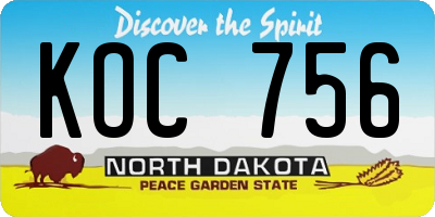 ND license plate KOC756