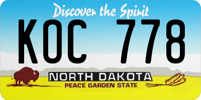ND license plate KOC778
