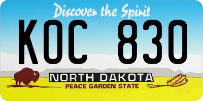 ND license plate KOC830