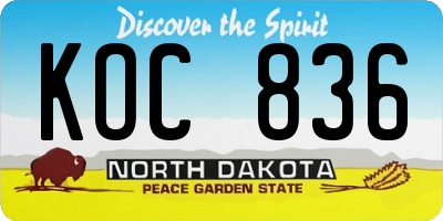 ND license plate KOC836