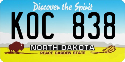 ND license plate KOC838