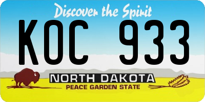 ND license plate KOC933