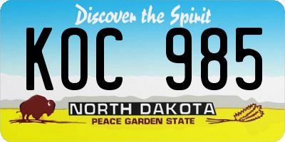 ND license plate KOC985