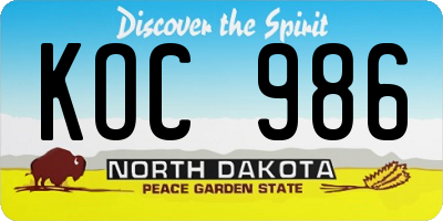 ND license plate KOC986