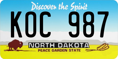 ND license plate KOC987