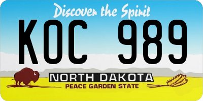 ND license plate KOC989
