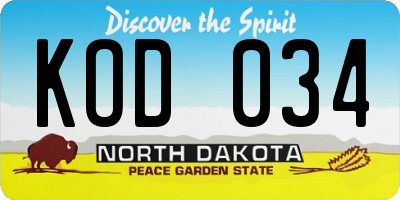 ND license plate KOD034