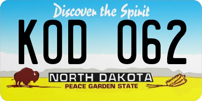ND license plate KOD062