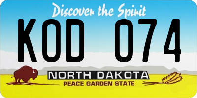 ND license plate KOD074