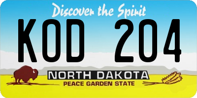 ND license plate KOD204