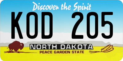 ND license plate KOD205