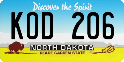 ND license plate KOD206
