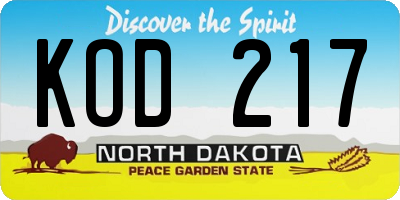 ND license plate KOD217