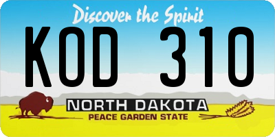 ND license plate KOD310