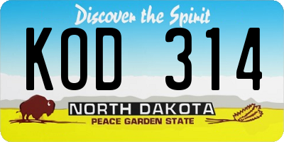 ND license plate KOD314