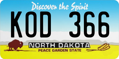 ND license plate KOD366