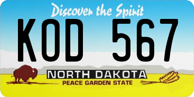 ND license plate KOD567