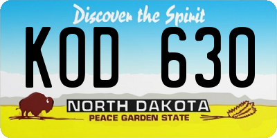 ND license plate KOD630