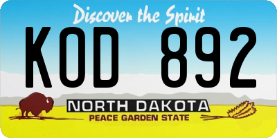 ND license plate KOD892