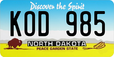 ND license plate KOD985