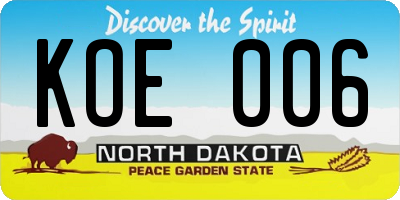 ND license plate KOE006