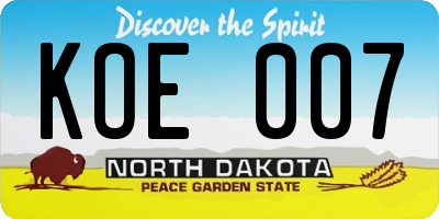 ND license plate KOE007