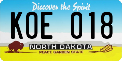 ND license plate KOE018