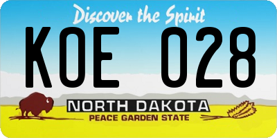 ND license plate KOE028