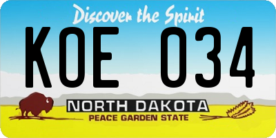 ND license plate KOE034