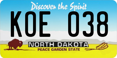 ND license plate KOE038