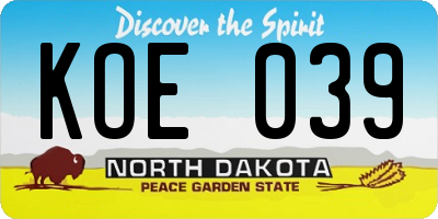 ND license plate KOE039