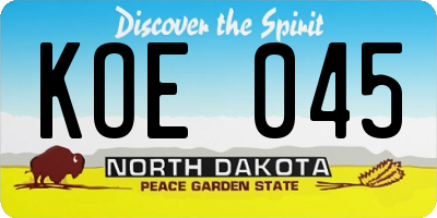 ND license plate KOE045