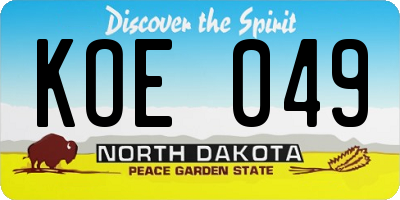 ND license plate KOE049