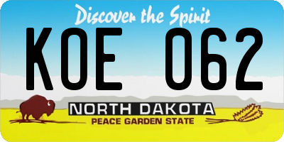 ND license plate KOE062