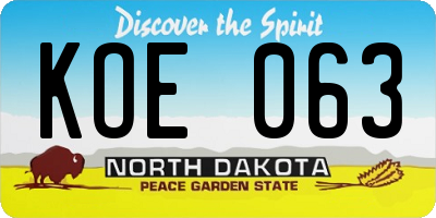 ND license plate KOE063