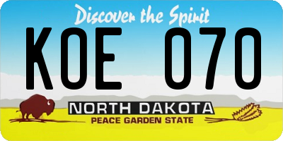 ND license plate KOE070