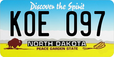 ND license plate KOE097