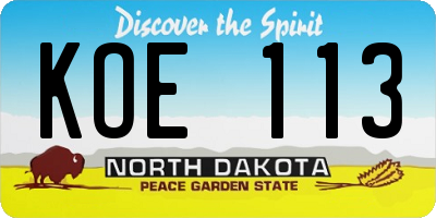 ND license plate KOE113