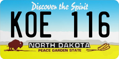 ND license plate KOE116