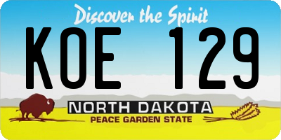 ND license plate KOE129